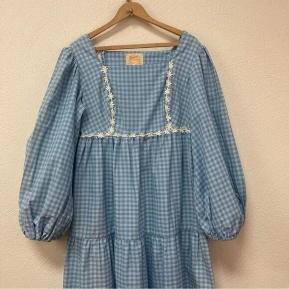 Vintage 1960s Keone Sportswear Hawaii Blue Checkered Maxi Dress Sz Medium - Picture 4 of 8